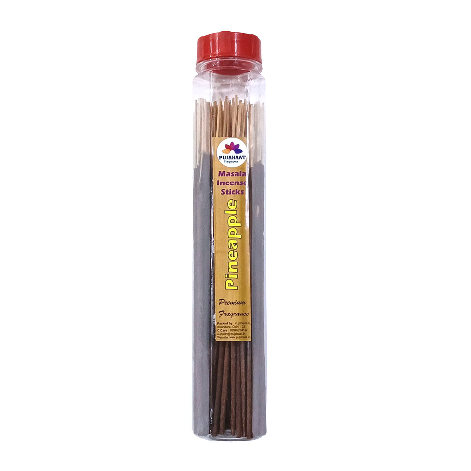 Pujahaat Premium Scented Incense Stick Masala Agarbatti | No Charcoal Incense Sticks, 100% Herbal Fragrance Agarbatti, 0% Sulphates - Pineapple Fragrance