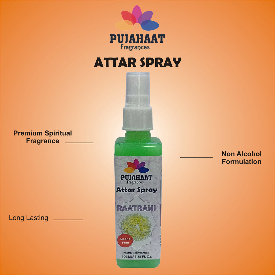 Pujahaat Raatrani Attar Spray | 100ml Night Queen Alcohol-Free Air Freshener | Room, Fabric & Car Mist