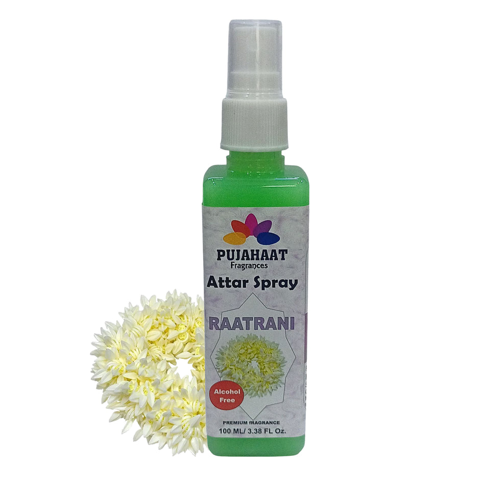 Pujahaat Raatrani Attar Spray | 100ml Night Queen Alcohol-Free Air Freshener | Room, Fabric & Car Mist