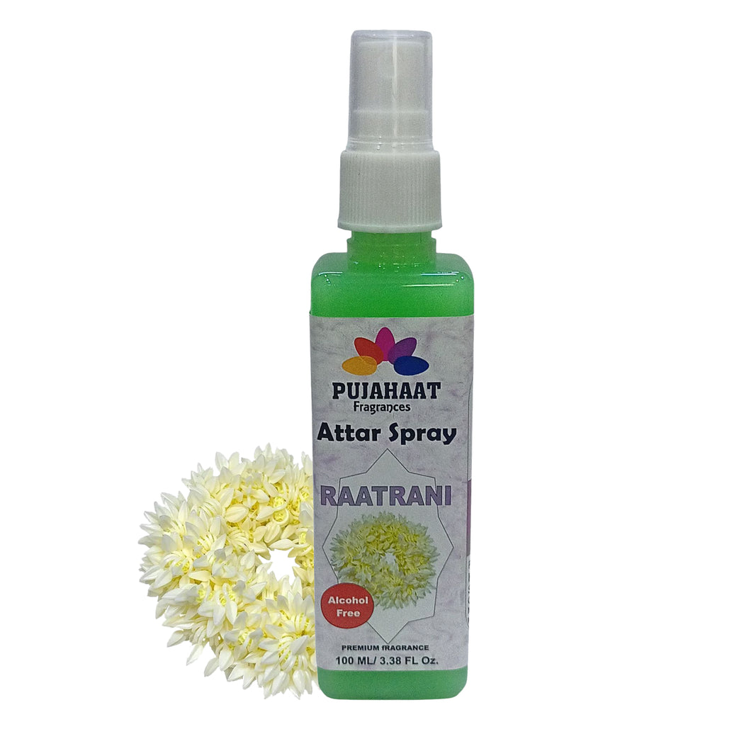 Pujahaat Raatrani Attar Spray | 100ml Night Queen Alcohol-Free Air Freshener | Room, Fabric & Car Mist