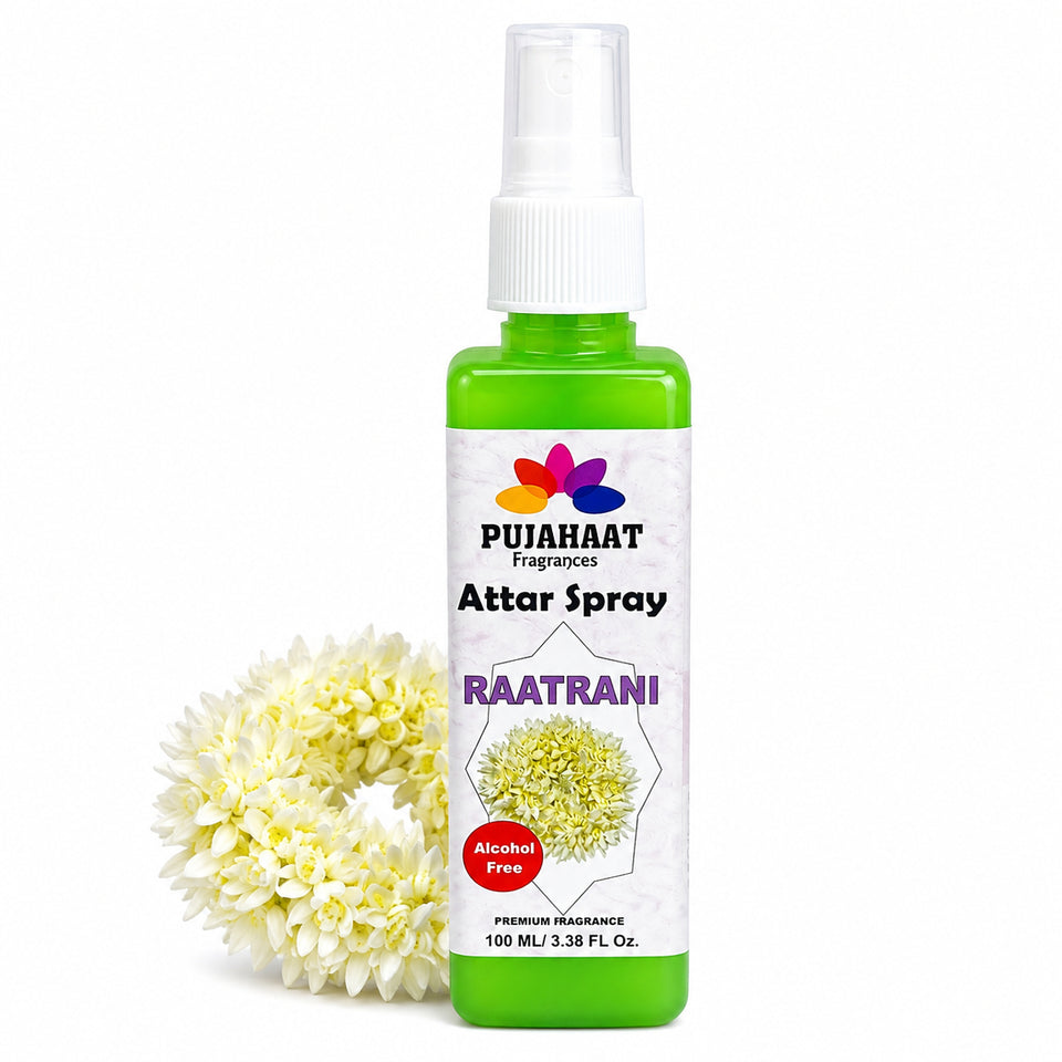 Pujahaat Raatrani Attar Spray | 100ml Night Queen Alcohol-Free Air Freshener | Room, Fabric & Car Mist