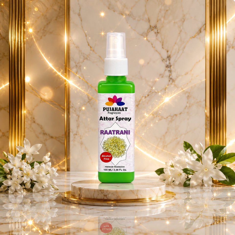 Pujahaat Raatrani Attar Spray | 100ml Night Queen Alcohol-Free Air Freshener | Room, Fabric & Car Mist