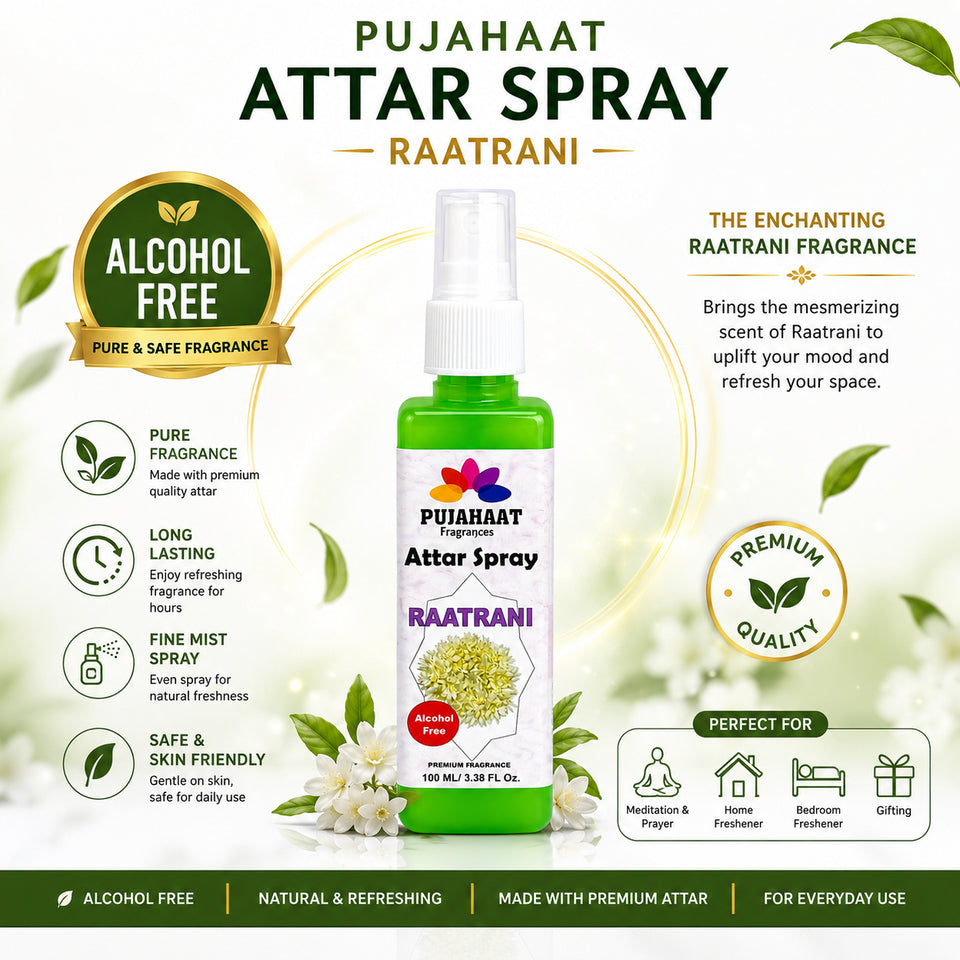 Pujahaat Raatrani Attar Spray | 100ml Night Queen Alcohol-Free Air Freshener | Room, Fabric & Car Mist