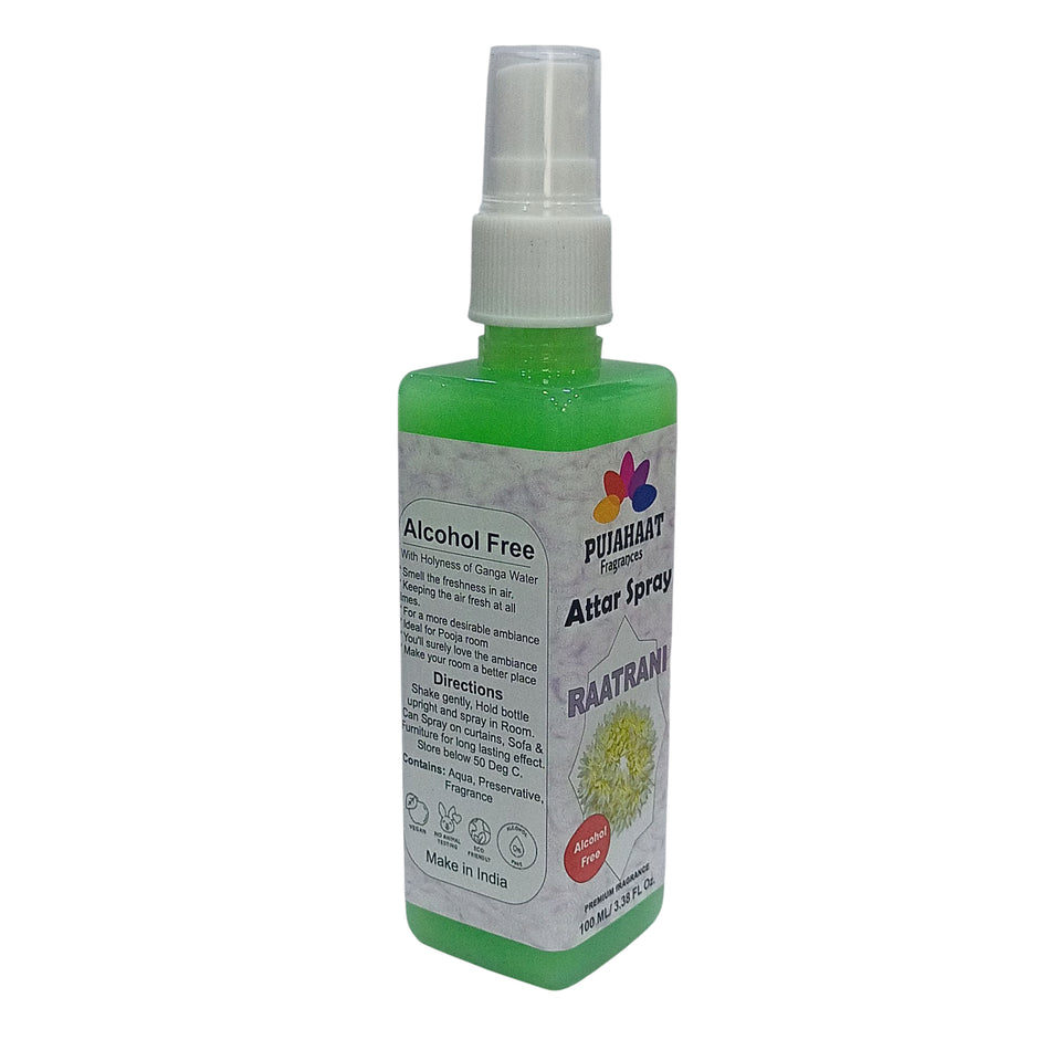 Pujahaat Raatrani Attar Spray | 100ml Night Queen Alcohol-Free Air Freshener | Room, Fabric & Car Mist