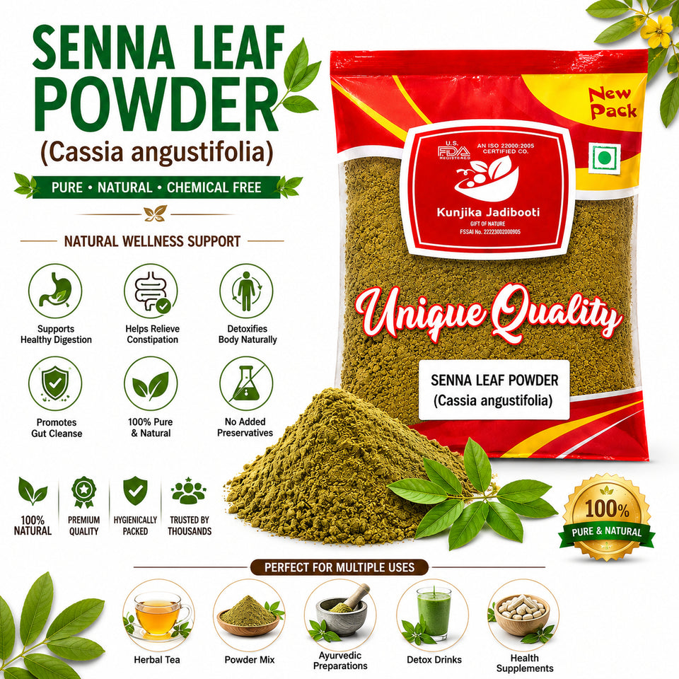 Kunjika Jadibooti Senna Leaves Powder | Nilavarai | Sanay | Cassia angustifolia | Alexandrina| Cassia Angustifolia| Sonamukhi Patta| Sanay Patti |Sonamukhi Leaves Powder 100 gm