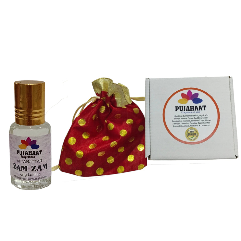 Pujahaat Premium Alcohol-Free Attar | Ittar 6ml, Long-Lasting Travel Size Roll-On, Best Floral Spicey Attar Fragrance Oil - Zam Zam