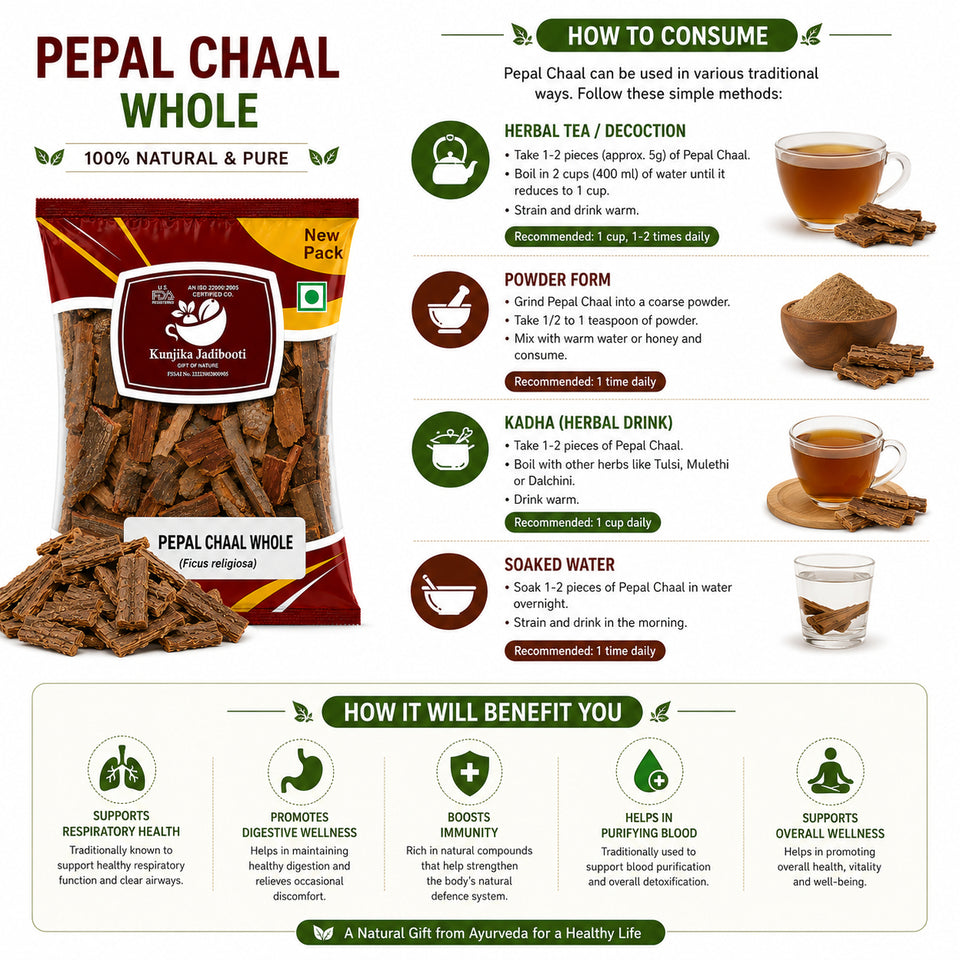 Kunjika Jadibooti Pipal Chaal - Peepal Bark - Pipal Chhal - Ficus religiosa - 100 gm