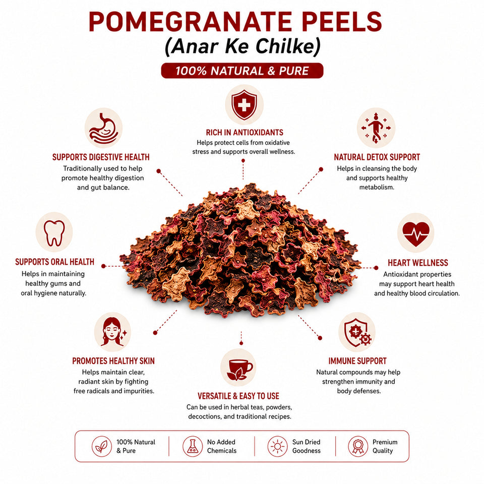 Kunjika Jadibooti Anar Chilka - Pomegranate Peel - Punica Granatum - Dadam Chilka - Maadulam - Anaar - Dadima - 100 gm