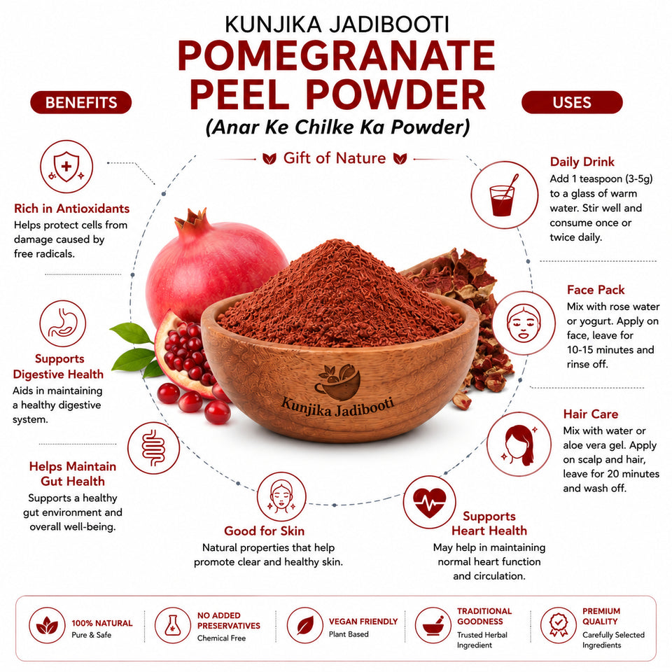 Kunjika Jadibooti Anar Chilka Powder - Pomegranate Peel - Punica Granatum - Dadam Chilka - Maadulam - Anaar - Dadima Powder - 100 gm