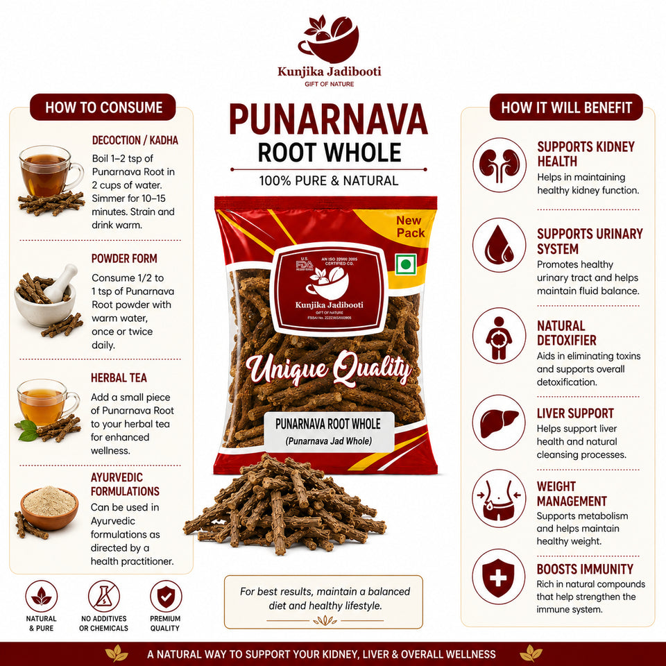 Kunjika Jadibooti Punarnava - Punarnava Root - Sathi Jadd - Boerhaavia Diffusa Root - Spreading Hogweed - 100 gm