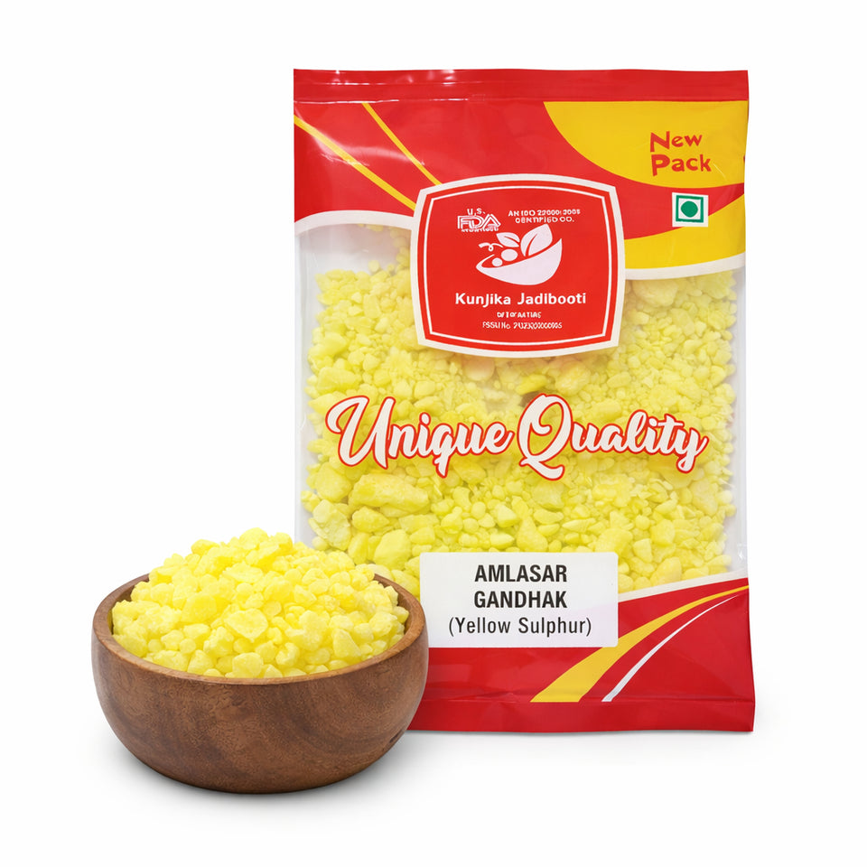 Kunjika Jadibooti Amlasar Gandhak - Amla Sar Gandhak - Sulphur - Gandakam - Yellow Sulphur - 100 gm