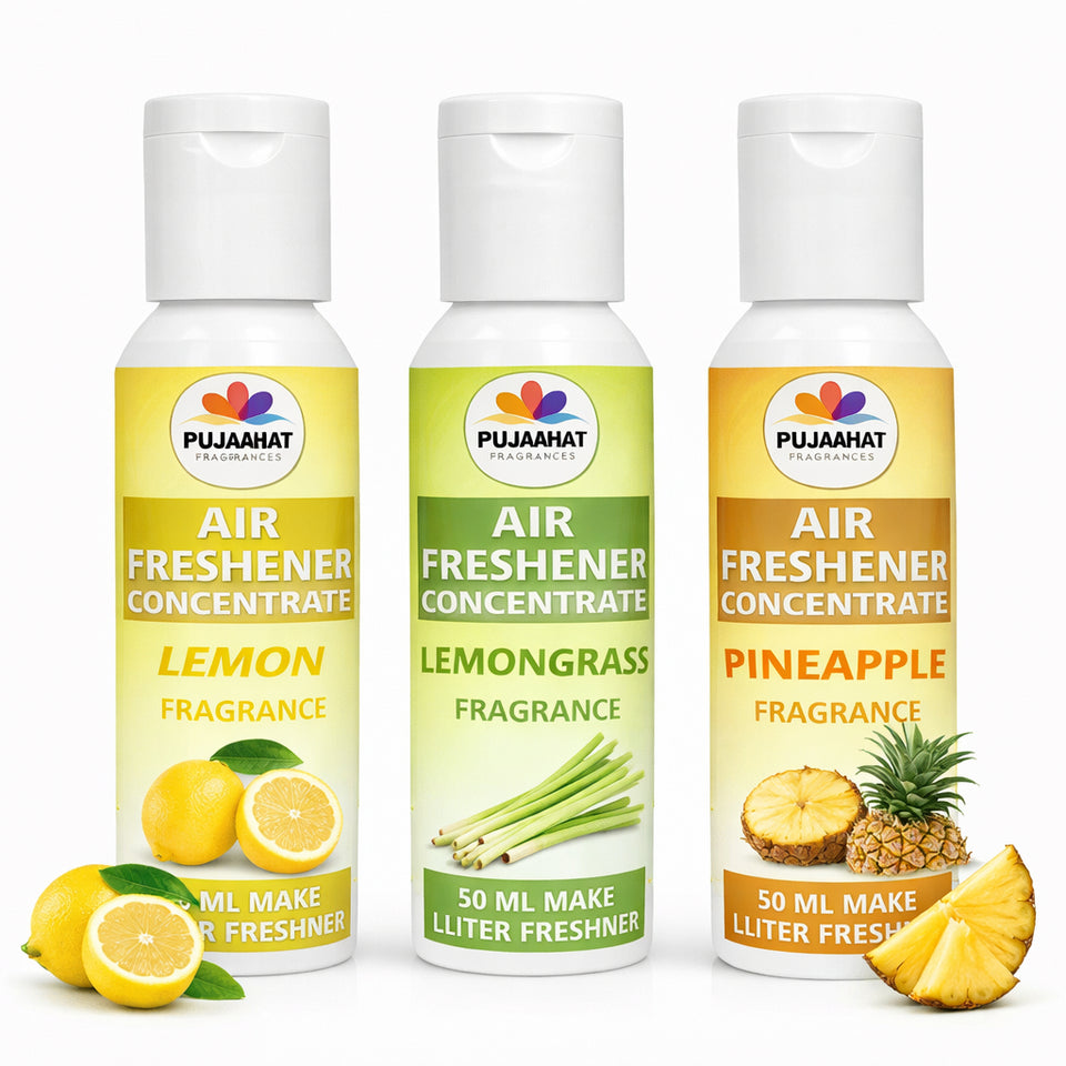 Lemon, Lemon Grass, Pineapple Air Freshener Concentrate Set of 3 (50ml Each) Makes 1 Liter Each | Long Lasting Room Freshener Liquid | Fragrance Combo for Home, Office, Car | Alcohol-Free Premium Fragrance by Pujahaat