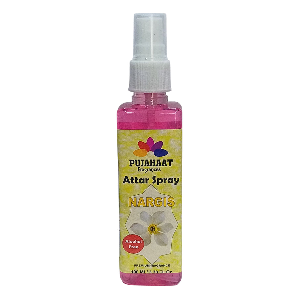Pujahaat Nargis Attar Spray | 100 ml Non Alcoholic Spray | Religious Mist | Air Freshener, Room Mist, Fabric & Linen Spray | Perfect for Prayers Rooms, Living Room, sofas, curtains, car