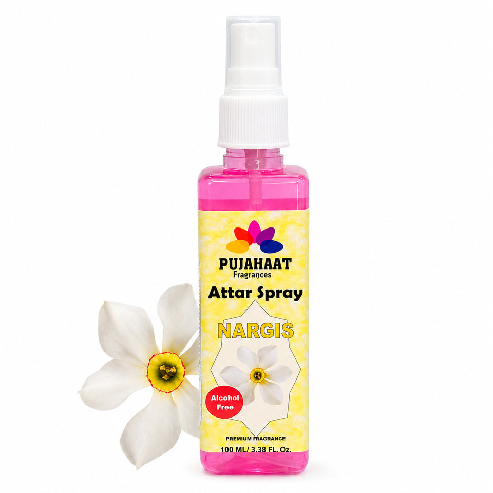 Pujahaat Nargis Attar Spray | 100 ml Non Alcoholic Spray | Religious Mist | Air Freshener, Room Mist, Fabric & Linen Spray | Perfect for Prayers Rooms, Living Room, sofas, curtains, car