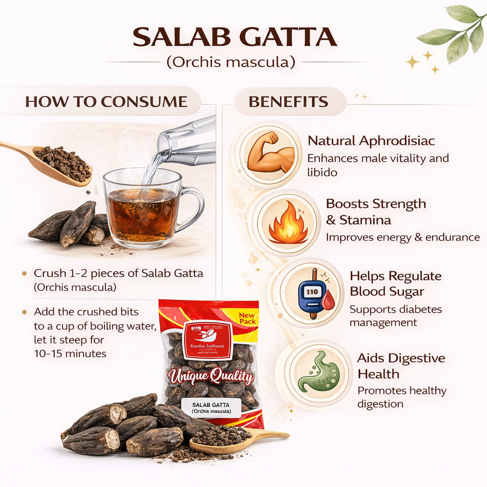 Kunjika Jadibooti Salab Gatta - Salam Gatta - Saalam Gutta - Saalab Gatta - Orchid Root - 100 gm