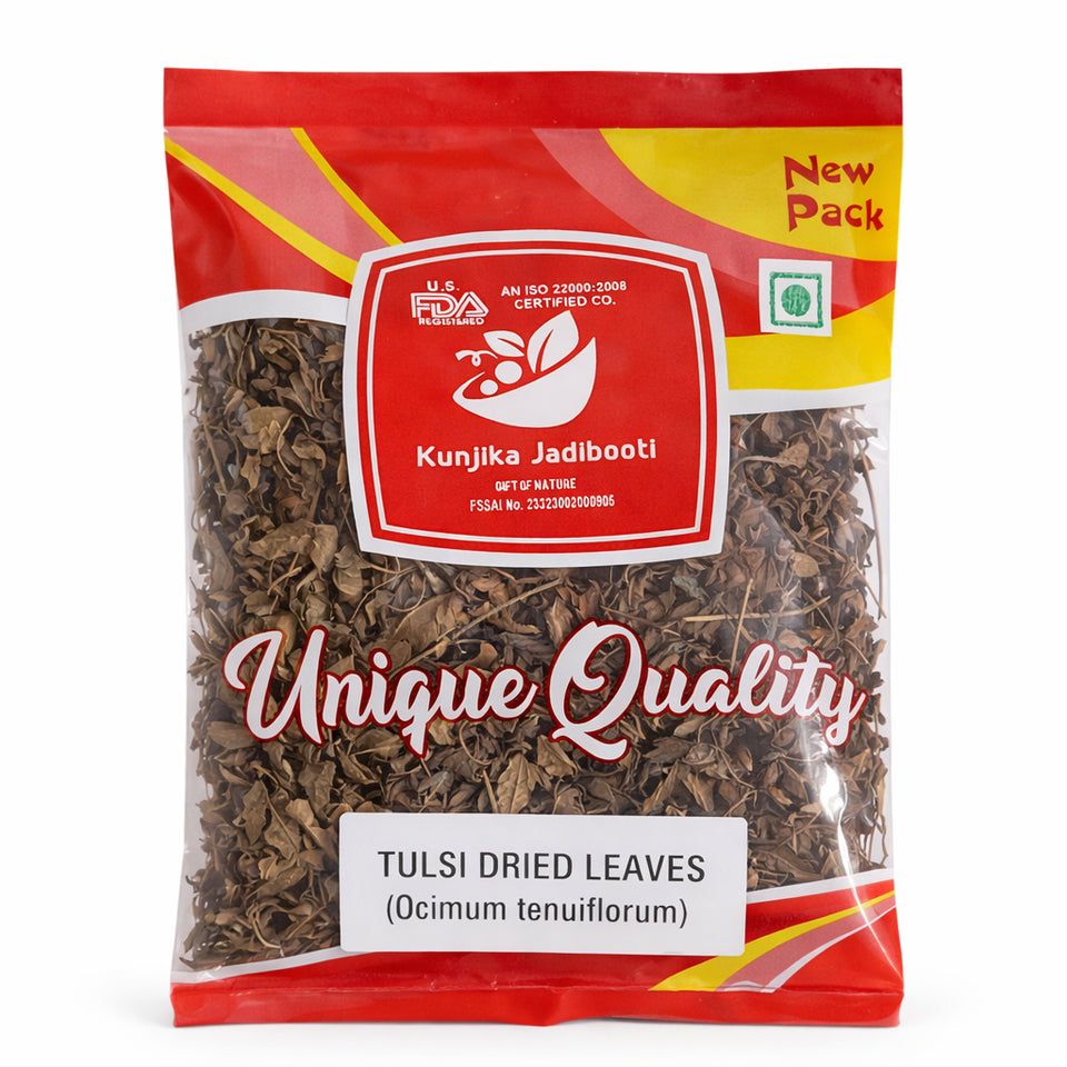 Kunjika Jadibooti Dried Tulsi Leaves | Holy Basil (Ocimum tenuiflorum) tulasi | Indian Basil - 100 gm