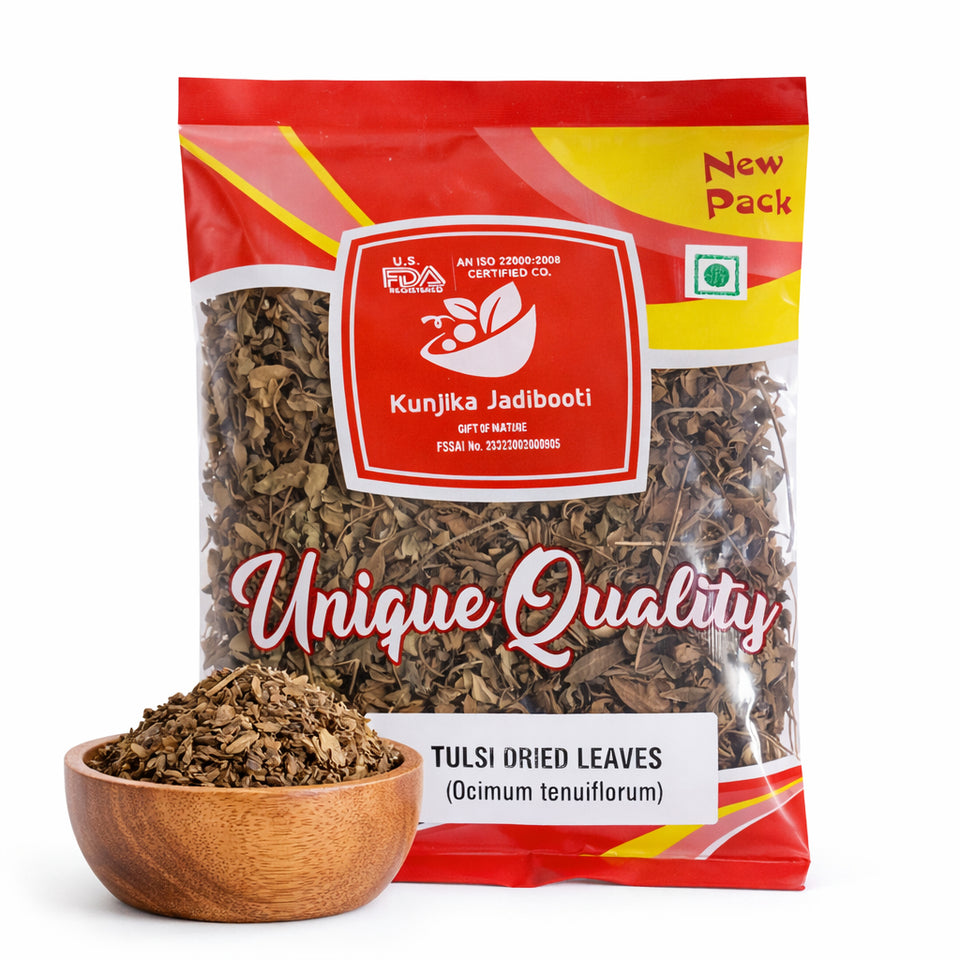 Kunjika Jadibooti Dried Tulsi Leaves | Holy Basil (Ocimum tenuiflorum) tulasi | Indian Basil - 100 gm
