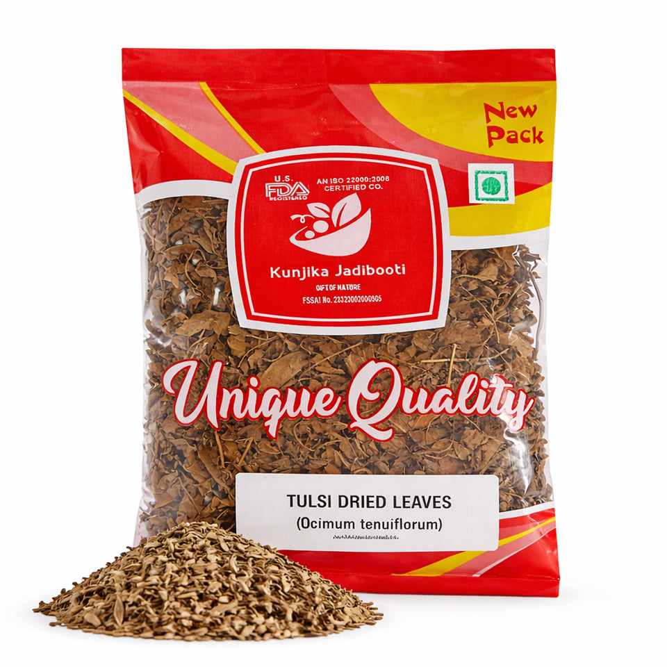 Kunjika Jadibooti Dried Tulsi Leaves | Holy Basil (Ocimum tenuiflorum) tulasi | Indian Basil - 100 gm