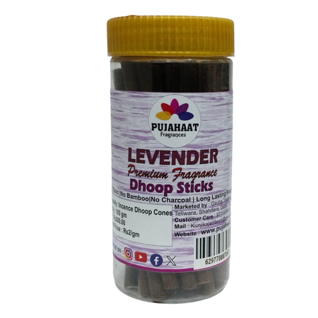 Pujahaat Levender Rare Premium Scented Incense Stick | Dry Dhoop Stick | No Charcoal, Bambooless | Dhoop Batti 4 inches with free Holder - Levender Fragrance