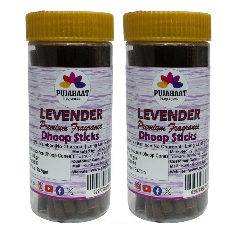 Pujahaat Levender Rare Premium Scented Incense Stick | Dry Dhoop Stick | No Charcoal, Bambooless | Dhoop Batti 4 inches with free Holder - Levender Fragrance