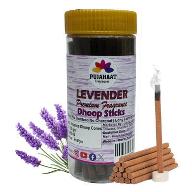 Pujahaat Levender Rare Premium Scented Incense Stick | Dry Dhoop Stick | No Charcoal, Bambooless | Dhoop Batti 4 inches with free Holder - Levender Fragrance