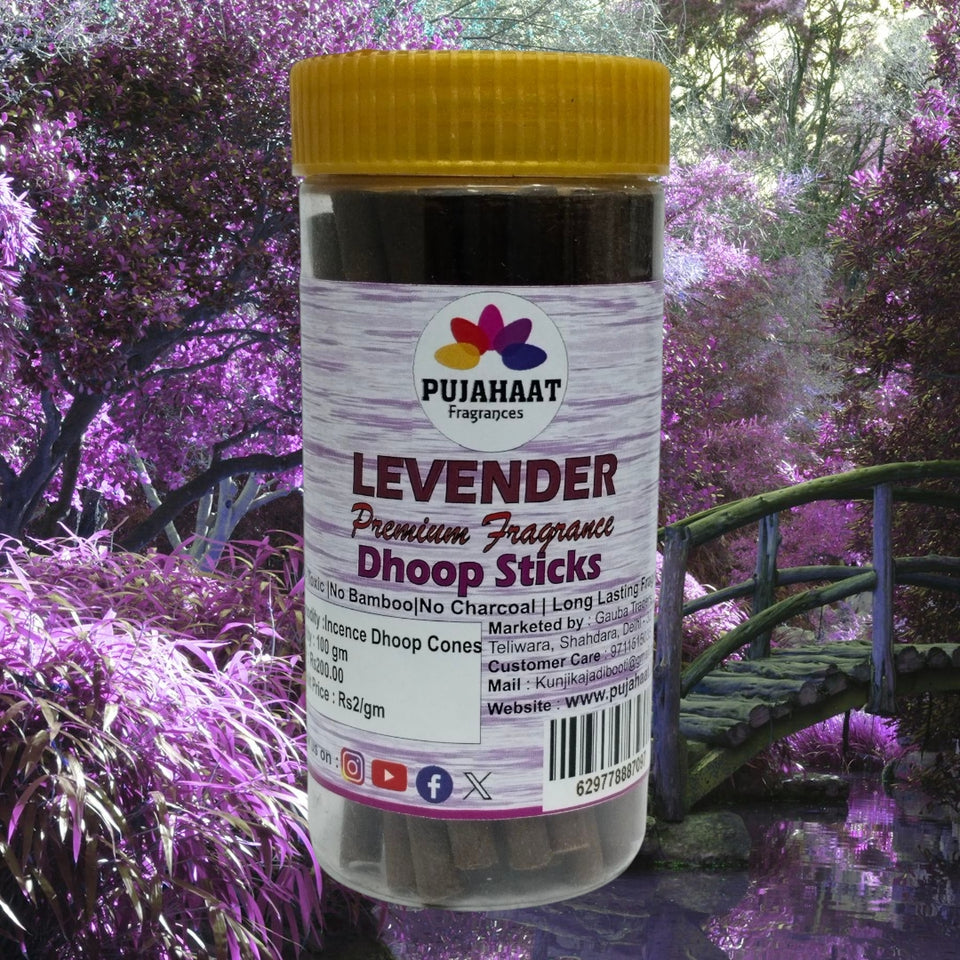 Pujahaat Levender Rare Premium Scented Incense Stick | Dry Dhoop Stick | No Charcoal, Bambooless | Dhoop Batti 4 inches with free Holder - Levender Fragrance