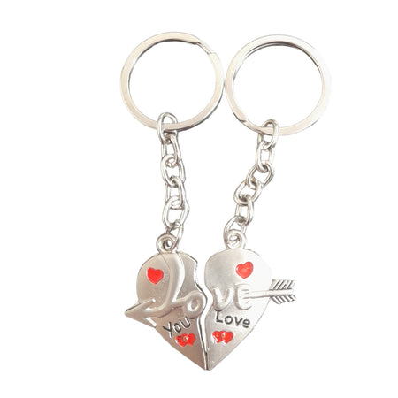 Love Heart with Arrow Magnet Couple Keychain (Set of 2 keychains makes 1 heart) (Silver) Metal Keychain for Men and Women for Bags, Pouches, Car, Bike, gifting Broken Heart