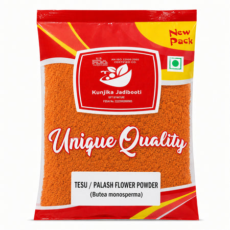 Kunjika Jadibooti Dry Tesu Ke Phool Powder - Palash Ke Phool - Dhak Ke Phool - Bute a Monosperma - Tesu phool - Phool Tesu - Dhak Phool Powder - 100 gm