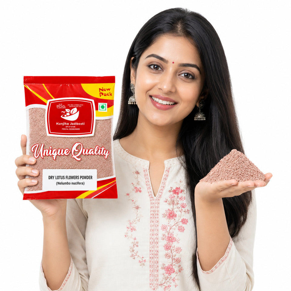 Kunjika Jadibooti Dried Natural Lotus Petal Powder - Nelumbo Nucifera - kamal phool patti - Dry Lotus Flower Powder For Aurvedic Purpose - 100 gm