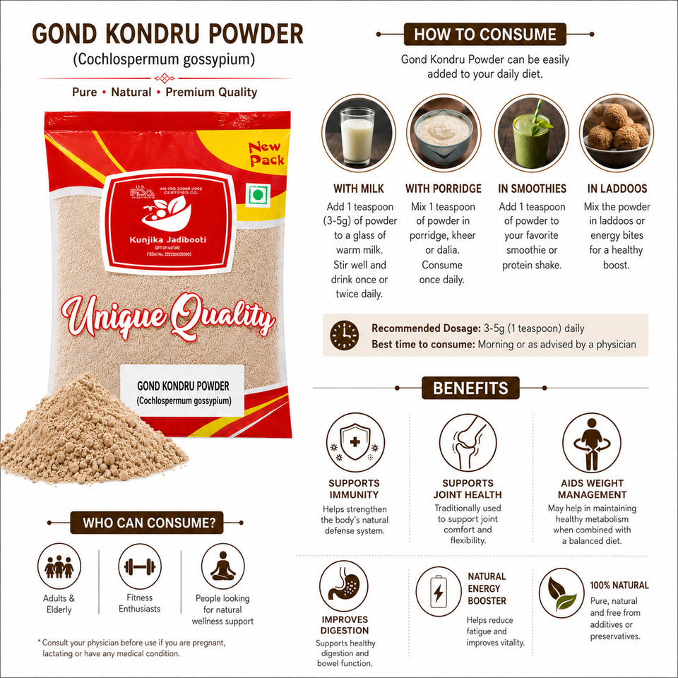 Kunjika Jadibooti Gond Kondru Powder - Shallaki Gum - Boswellia Serrata Gum Powder - 100 gm