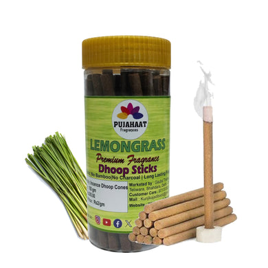 Pujahaat Lemongrass Rare Premium Scented Incense Stick | Dry Dhoop Stick | No Charcoal, Bambooless | Dhoop Batti 4 inches with free Holder - Lemongrass Fragrance