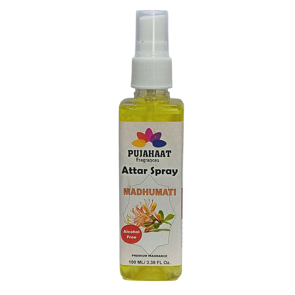 Madhumati | Honey Suckle Attar Spray by Pujahaat | 100 ml Non Alcoholic Spray | Religious Mist | Air Freshener, Room Mist, Fabric & Linen Spray | Perfect for Prayers Rooms, Living Room, sofas, curtains, car