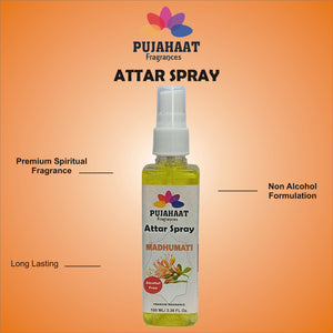 Madhumati | Honey Suckle Attar Spray by Pujahaat | 100 ml Non Alcoholic Spray | Religious Mist | Air Freshener, Room Mist, Fabric & Linen Spray | Perfect for Prayers Rooms, Living Room, sofas, curtains, car