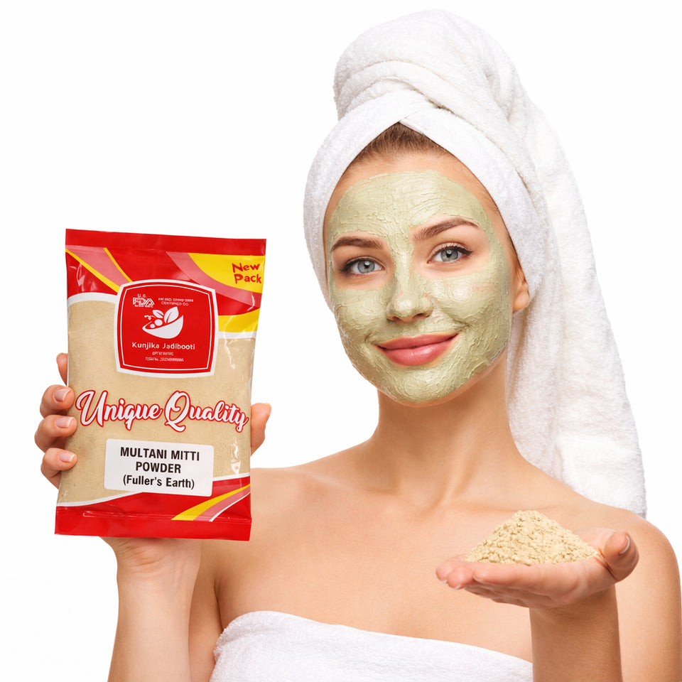 Kunjika Jadibooti Natural Multani Mitti | Powder Form | Fuller's Earth | Calcium Bentonite Clay | for All Skin Type | Face Pack And Hair Pack | Multani Mitti Powder - 100 gm