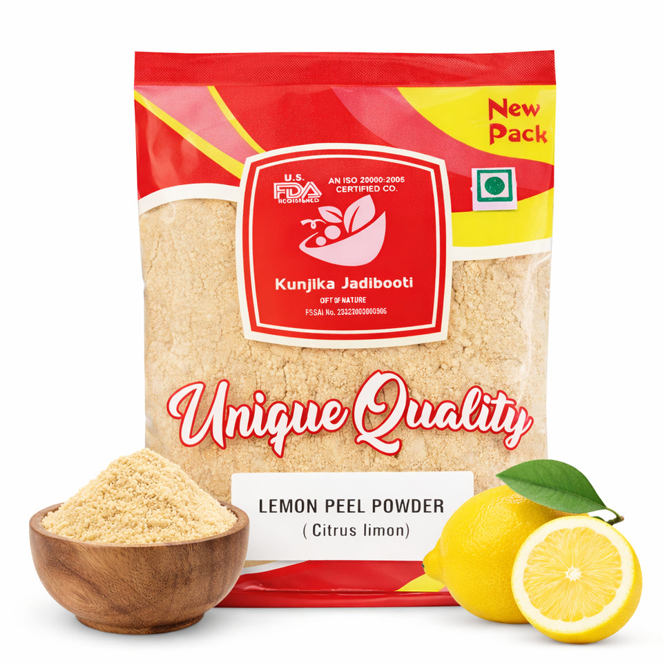 Kunjika Jadibooti Lemon Peel Powder | Citrus Limon | Pure & Natural Lemon Peel Powder for face, Skin Whitening | Face Pack Glowing skin | Face Cleanse - 100 gm
