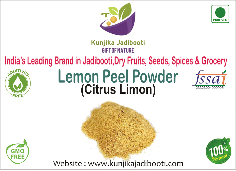 Kunjika Jadibooti Lemon Peel Powder | Citrus Limon | Pure & Natural Lemon Peel Powder for face, Skin Whitening | Face Pack Glowing skin | Face Cleanse - 100 gm