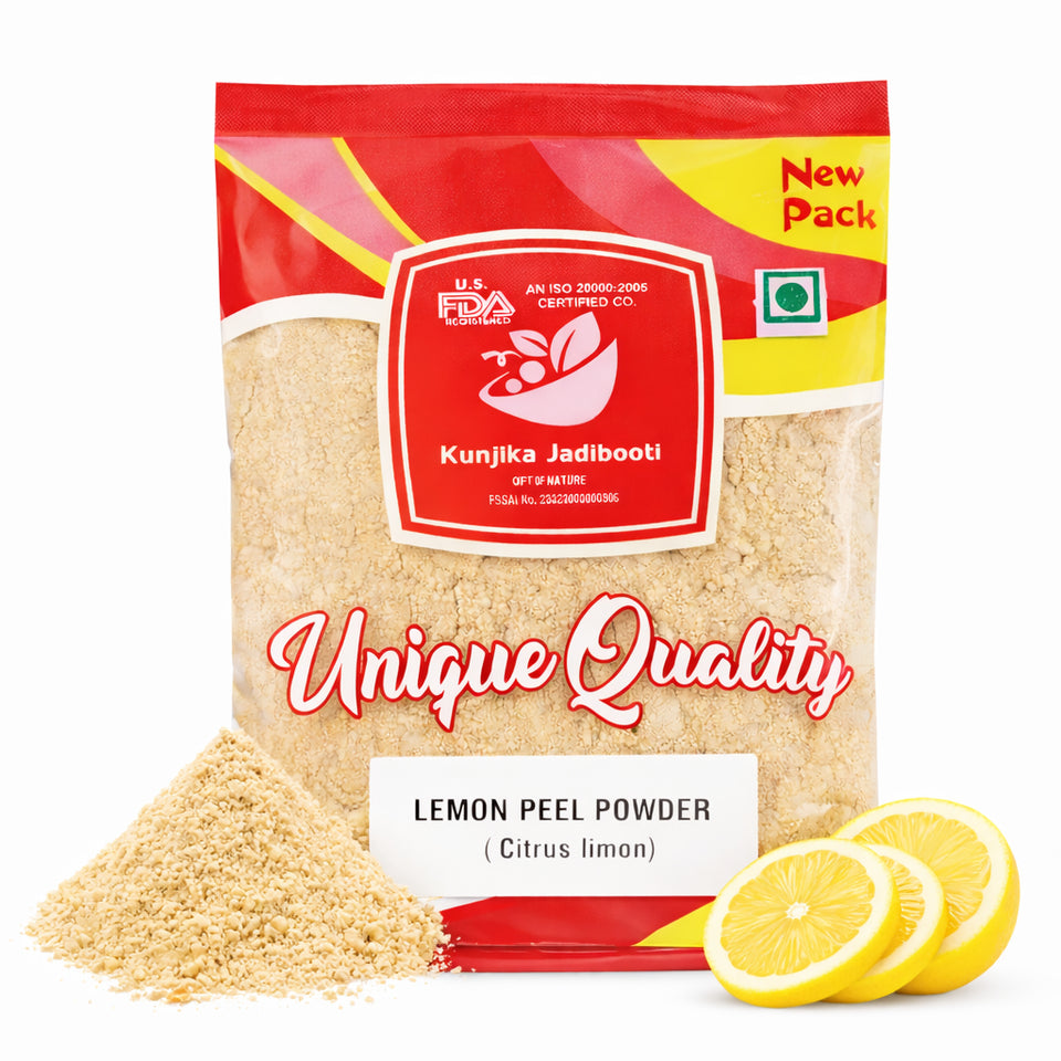Kunjika Jadibooti Lemon Peel Powder | Citrus Limon | Pure & Natural Lemon Peel Powder for face, Skin Whitening | Face Pack Glowing skin | Face Cleanse - 100 gm