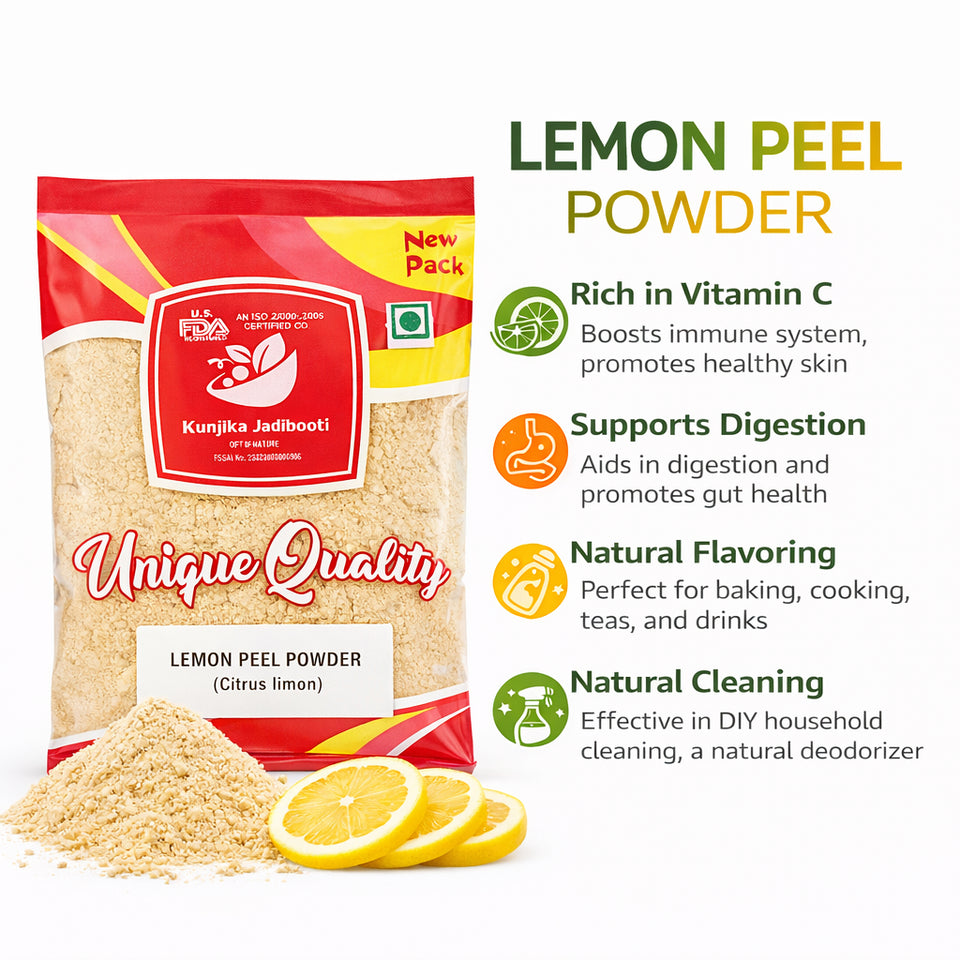 Kunjika Jadibooti Lemon Peel Powder | Citrus Limon | Pure & Natural Lemon Peel Powder for face, Skin Whitening | Face Pack Glowing skin | Face Cleanse - 100 gm