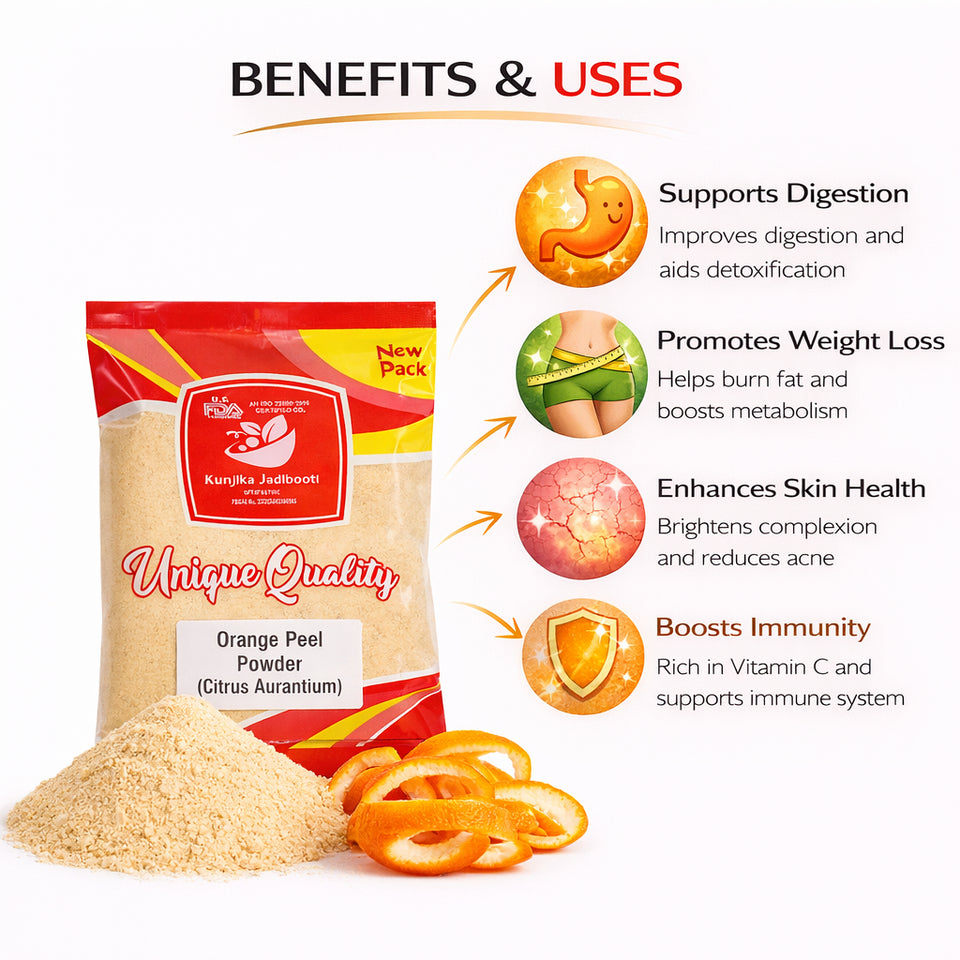 Kunjika Jadibooti Pure & Natural Orange Peel Powder for Face Pack with Vitamin C & Antioxidants | Face Pack Glowing skin | Face Cleanse - 100 gm