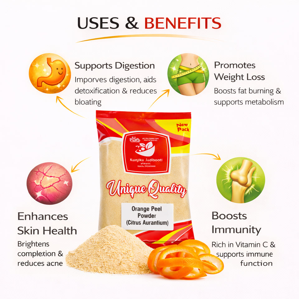 Kunjika Jadibooti Pure & Natural Orange Peel Powder for Face Pack with Vitamin C & Antioxidants | Face Pack Glowing skin | Face Cleanse - 100 gm