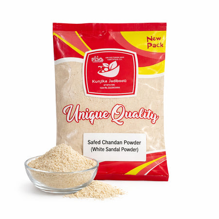 Kunjika Jadibooti Pure White Chandan Powder | White Sandalwood | Safed Chandan for Skin Whitening, Pooja | Chandan Powder For Face Pack | For Facial Uses - 100 gm
