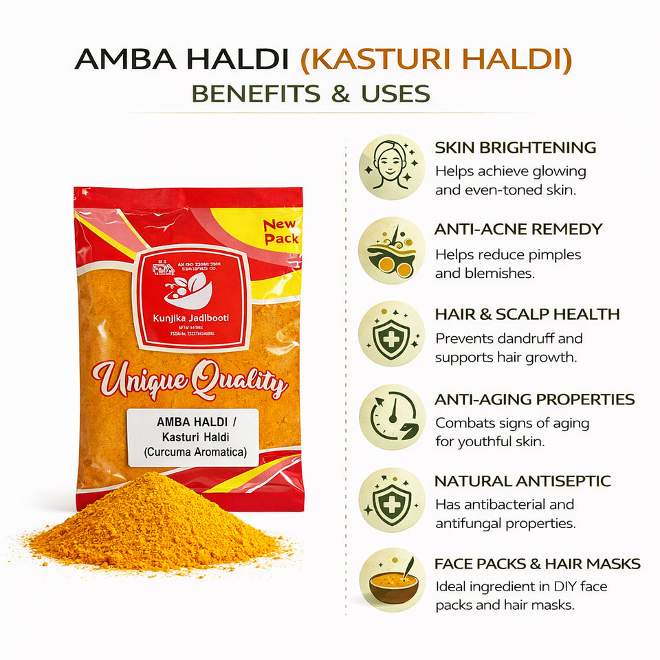 Kunjika Jadibooti Kasturi Haldi Powder For Face Beauty | Amba Haldi Powder | Natural & Pure Amba Haldi Powder || for Skin Whitening | Wild Turmeric Powder - 100 gm