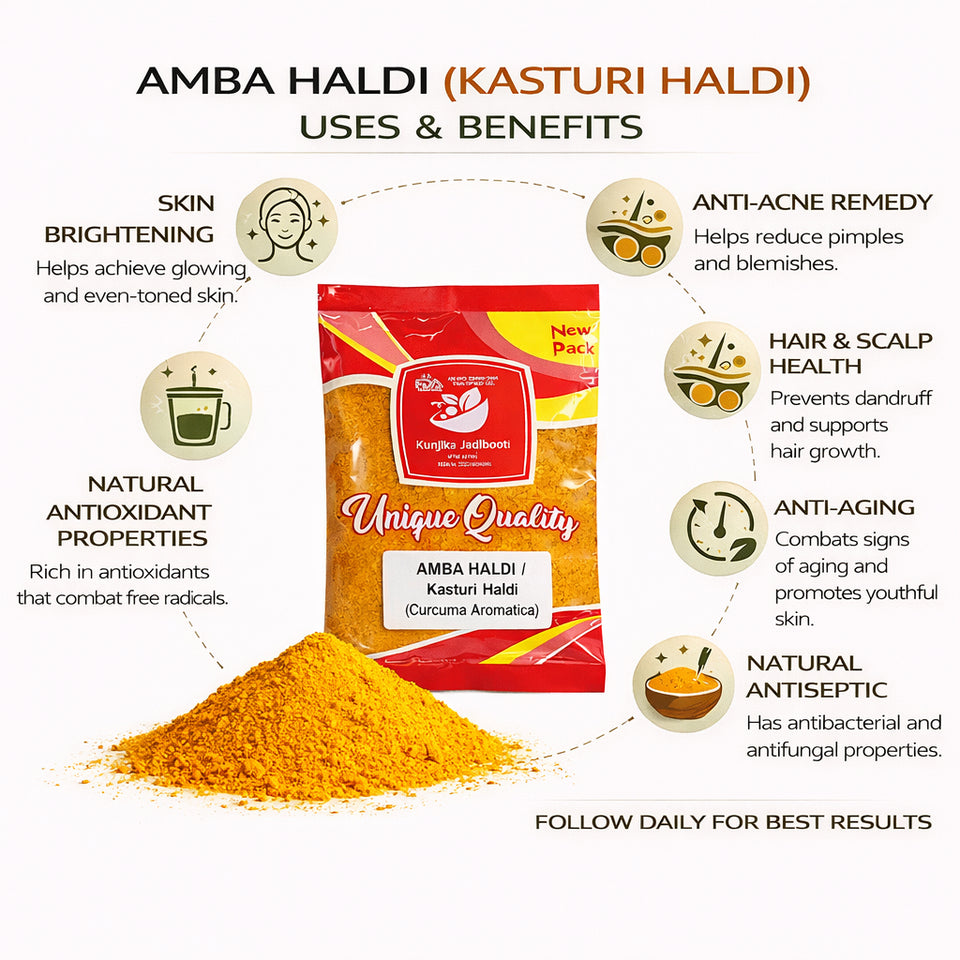 Kunjika Jadibooti Kasturi Haldi Powder For Face Beauty | Amba Haldi Powder | Natural & Pure Amba Haldi Powder || for Skin Whitening | Wild Turmeric Powder - 100 gm