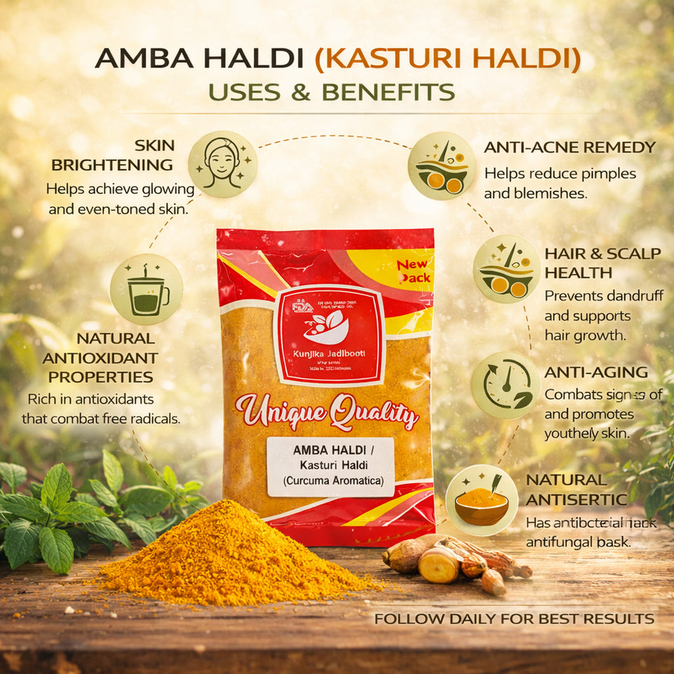 Kunjika Jadibooti Kasturi Haldi Powder For Face Beauty | Amba Haldi Powder | Natural & Pure Amba Haldi Powder || for Skin Whitening | Wild Turmeric Powder - 100 gm