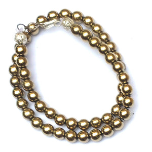 Golden Pyrite Crystal Round Beads Necklace 15 Inches 6 mm Beads Semi precious Mala