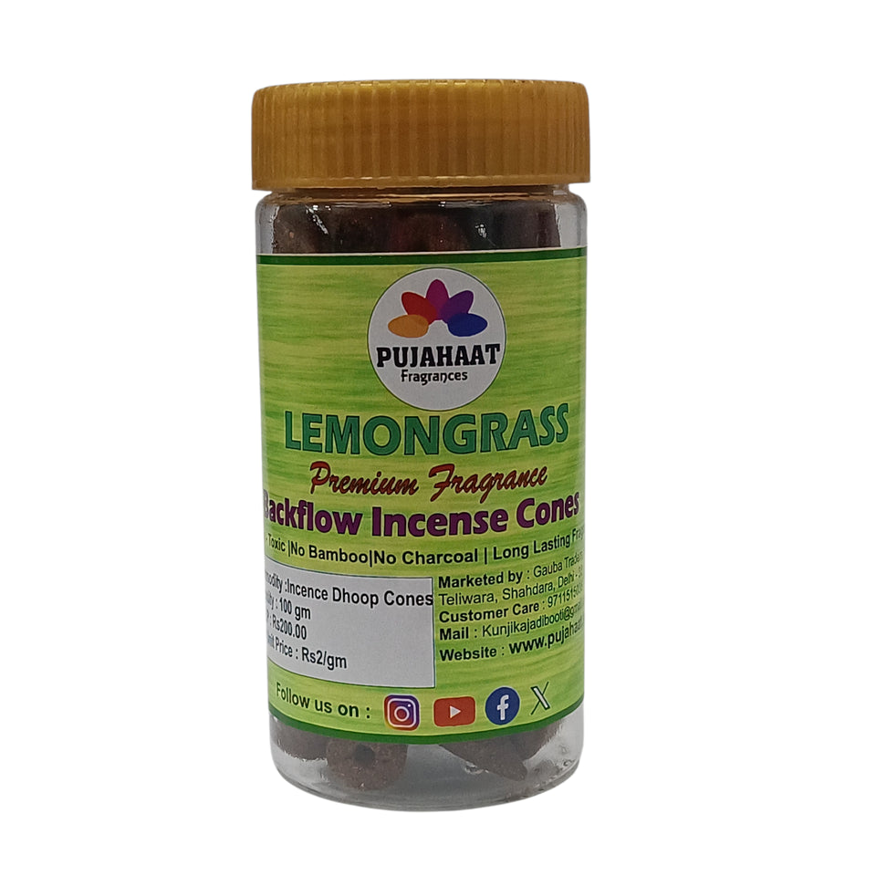 Pujahaat Backflow Incense Cones for Fountain | Long Lasting Fragrance | Premium Aromatherapy Cones for Home, Office, Meditation & Relaxation | 100% Natural Ingredients - Lemongrass