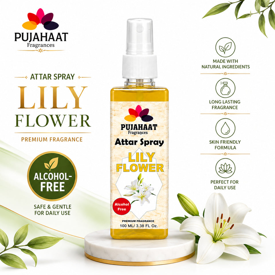 Lily Flower Attar Spray by Pujahaat | 100 ml Non Alcoholic Spray | Religious Mist | Air Freshener, Room Mist, Fabric & Linen Spray | Perfect for Prayers Rooms, Living Room, sofas, curtains, car (Copy)