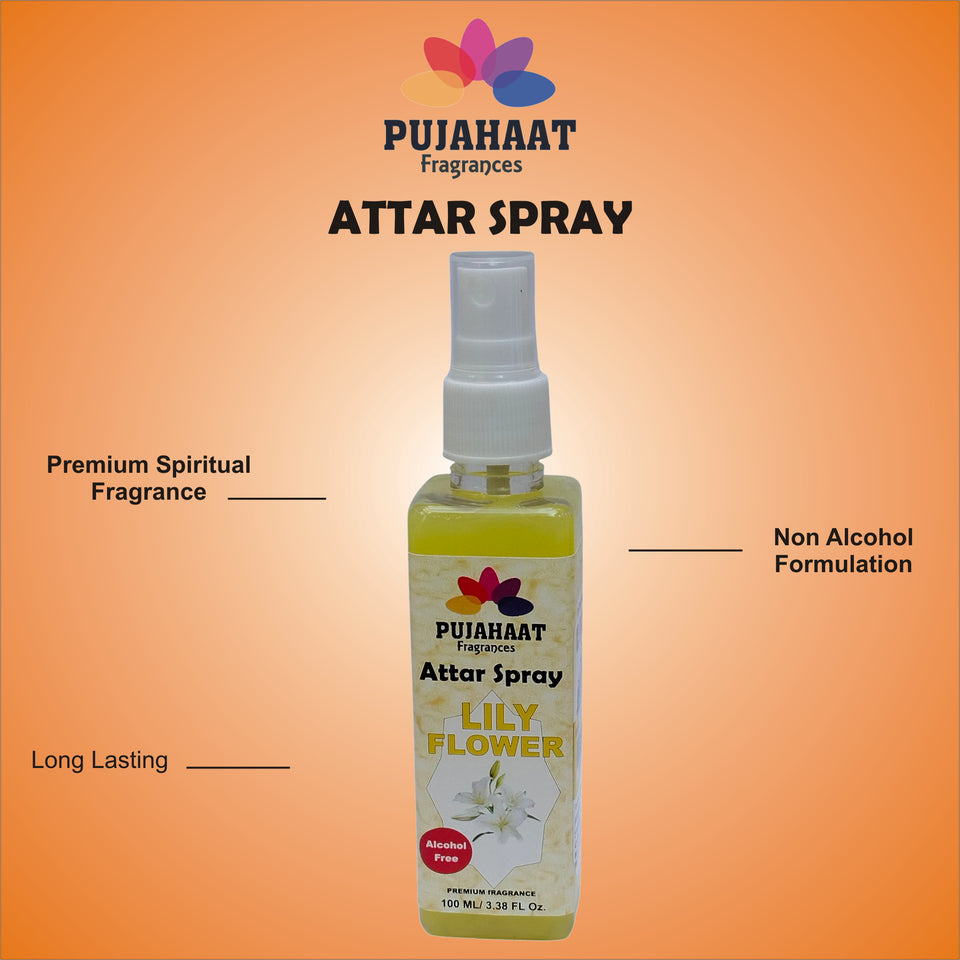 Lily Flower Attar Spray by Pujahaat | 100 ml Non Alcoholic Spray | Religious Mist | Air Freshener, Room Mist, Fabric & Linen Spray | Perfect for Prayers Rooms, Living Room, sofas, curtains, car (Copy)