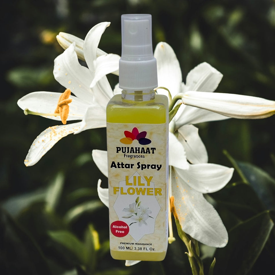 Lily Flower Attar Spray by Pujahaat | 100 ml Non Alcoholic Spray | Religious Mist | Air Freshener, Room Mist, Fabric & Linen Spray | Perfect for Prayers Rooms, Living Room, sofas, curtains, car (Copy)