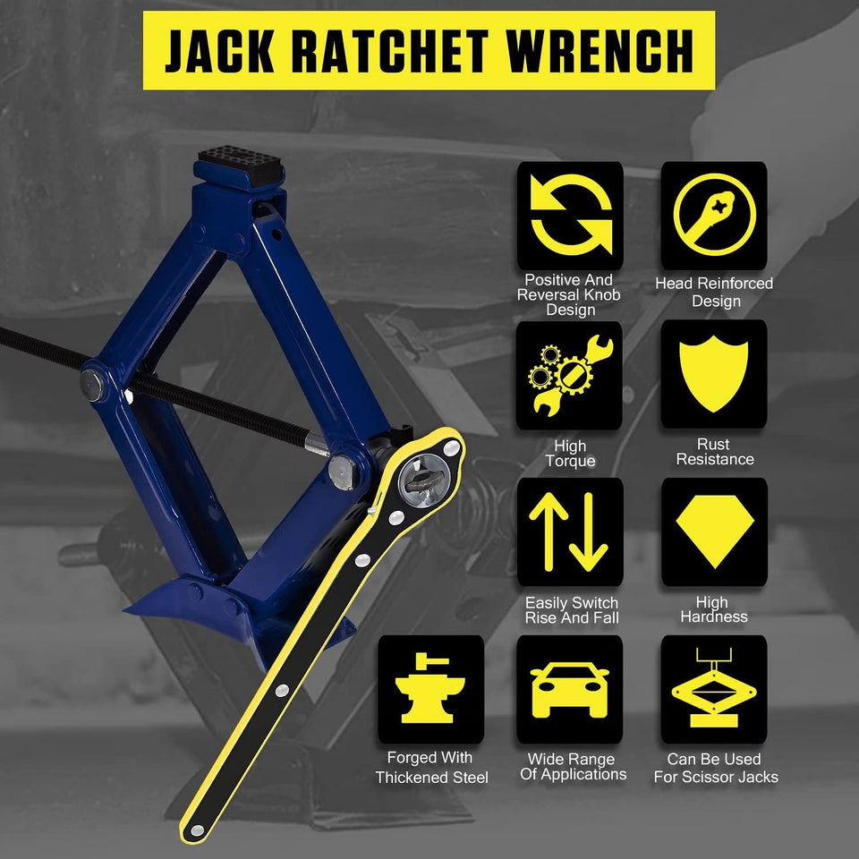 Jack Ratchet Wrench, Garage Tire Wheel Lug Wrench Auto Labor-Saving Jack Ratchet Wrench Car Jack and Lug Wrench Handle Wrench Hand Crank Portable Wrench for Motorcycle, SUV, etc.